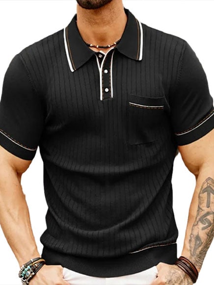 Men's Casual Solid Color Knitted Polo Shirt