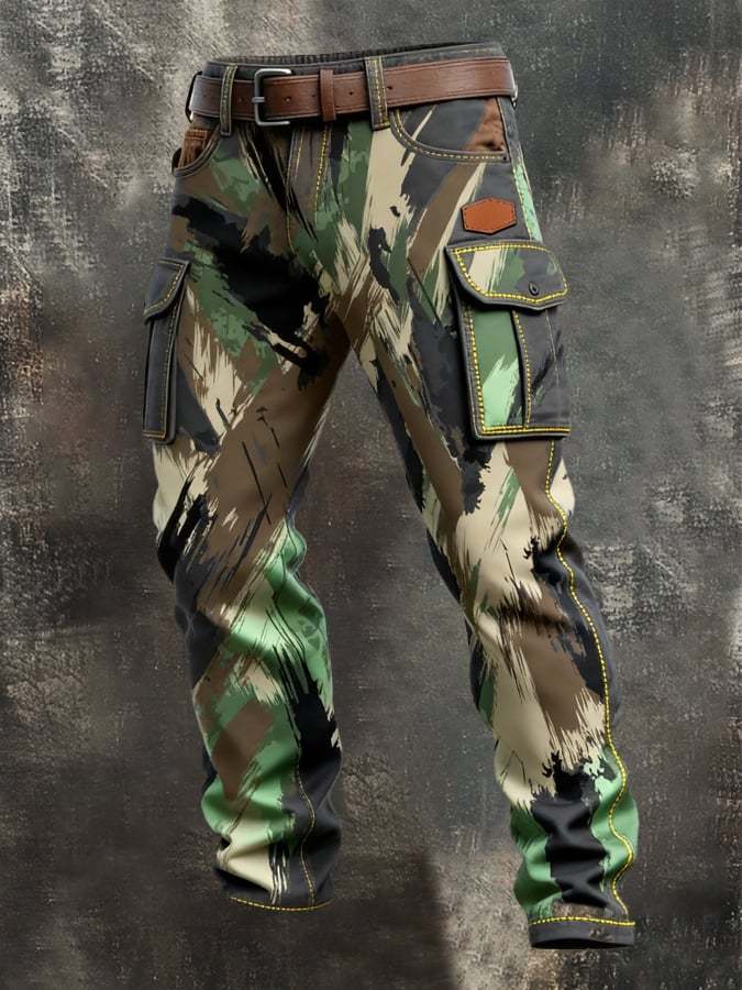Men's Vintage Camouflage Distressed Pocket Work Pants