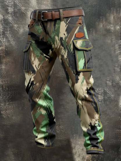 Men's Vintage Camouflage Distressed Pocket Work Pants