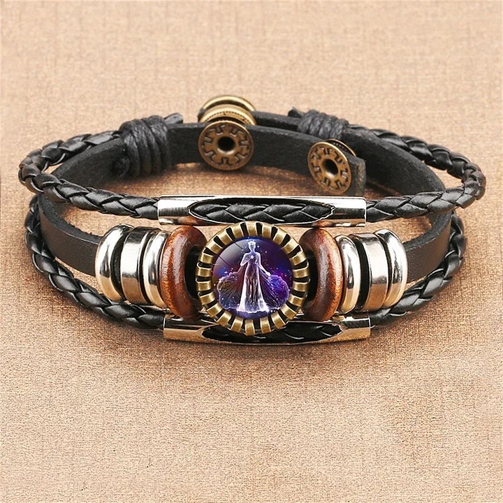 Vintage Twelve Constellations Multilayer PU Leather Bracelet