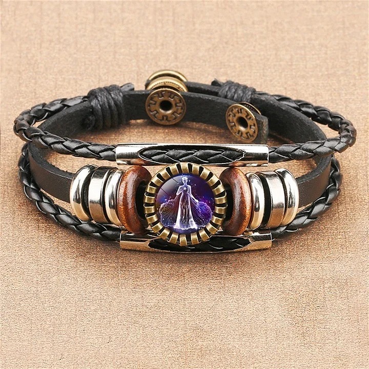 Vintage Twelve Constellations Multilayer PU Leather Bracelet