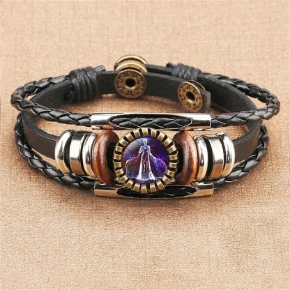 Vintage Twelve Constellations Multilayer PU Leather Bracelet