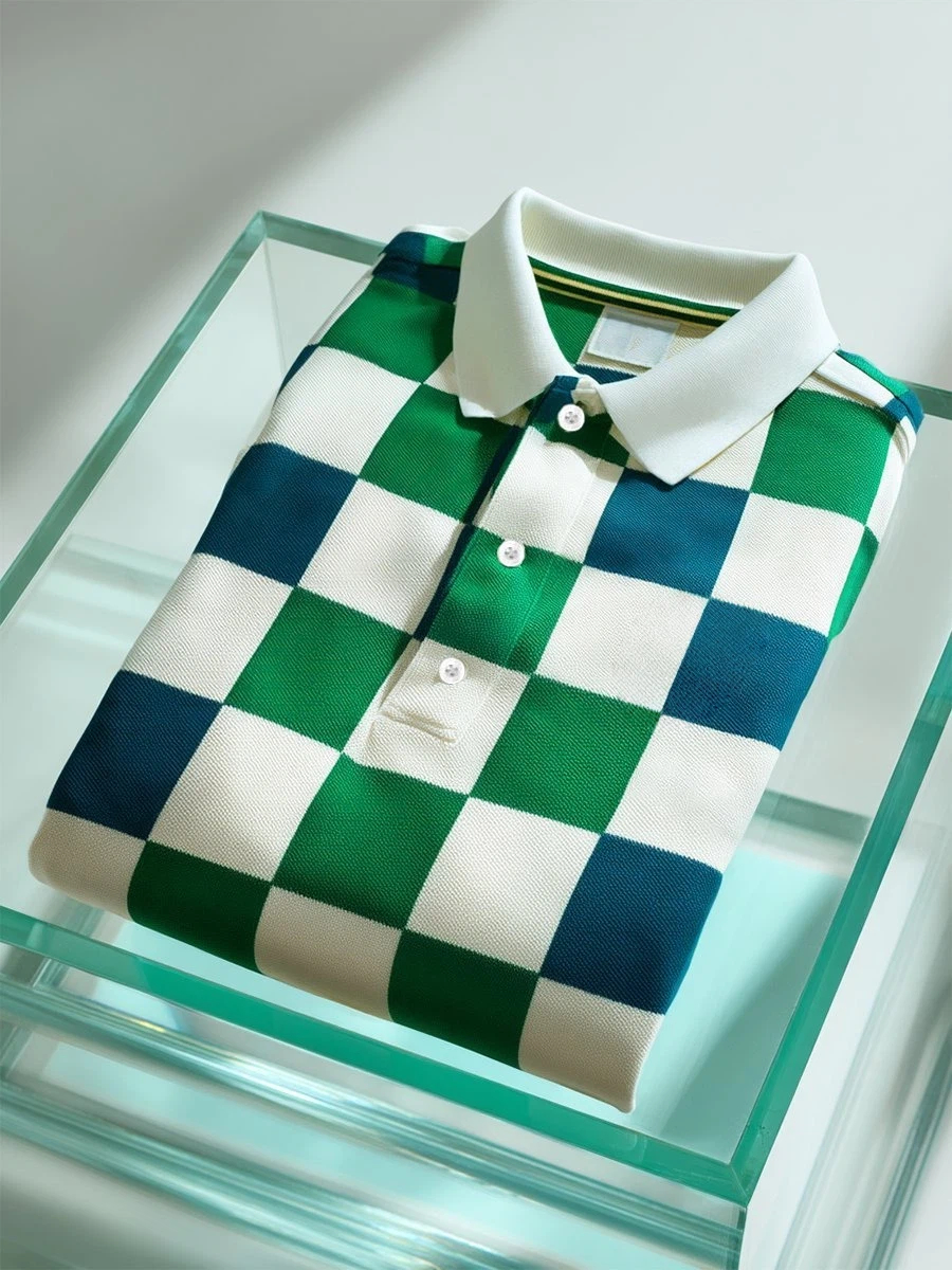 Men's Business Casual  Geometric Art Button Short Sleeve Polo Shirt