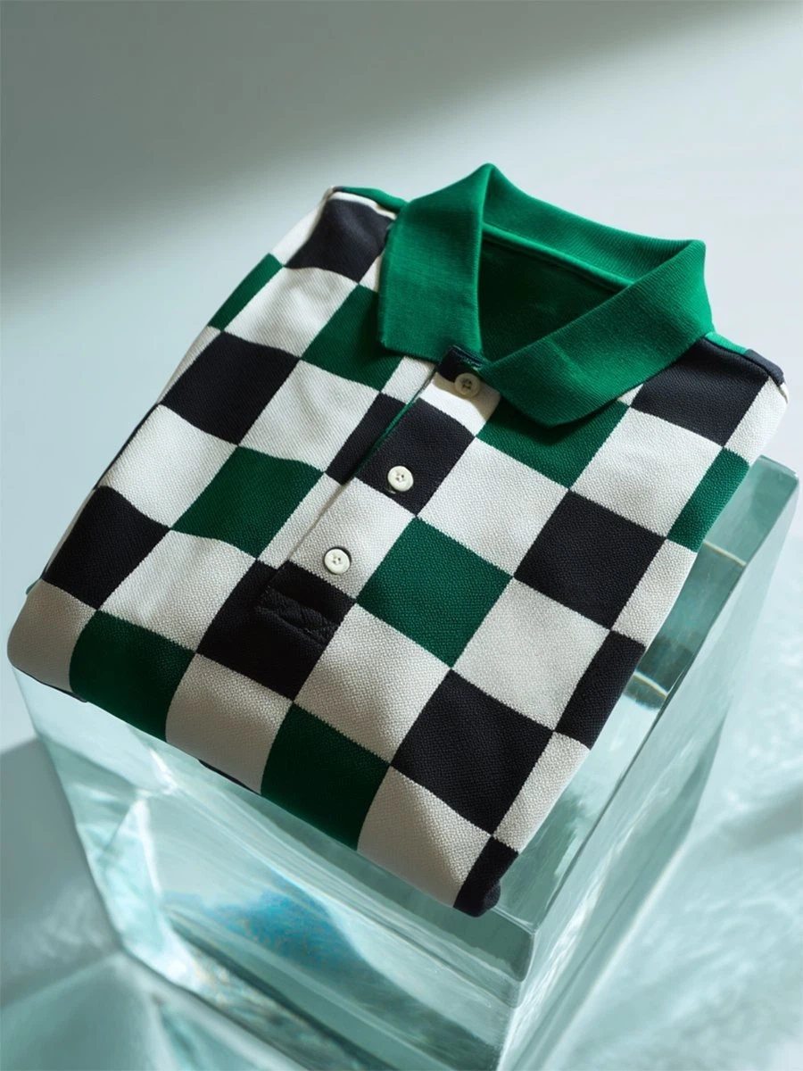 Men's Business Casual Geometric Art Button Short Sleeve Polo Shirt