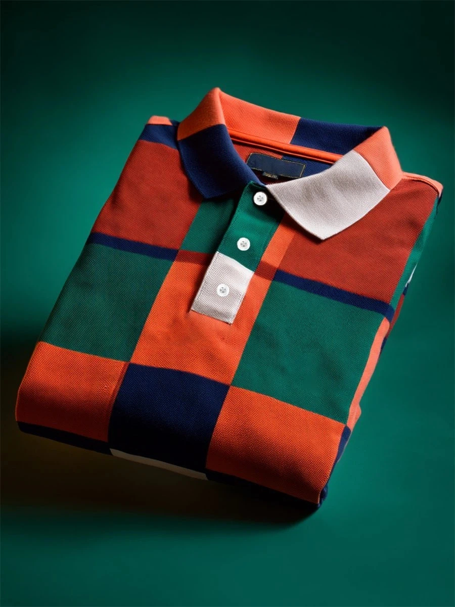 Men's Business Casual  Geometric Art Button Short Sleeve Polo Shirt