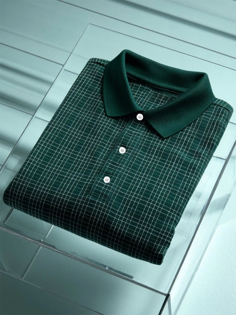 Men's Business Casual  Geometric Art Button Short Sleeve Polo Shirt