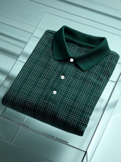 Men's Business Casual  Geometric Art Button Short Sleeve Polo Shirt