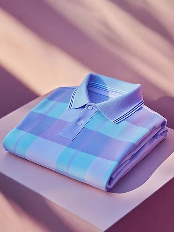 Men's Classic Business Check Logo Button Short Sleeve Polo Shirt