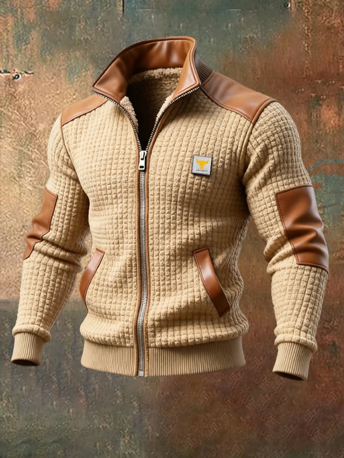 Men's Retro Splicing Warm Outdoor Knitted Warm Jacket