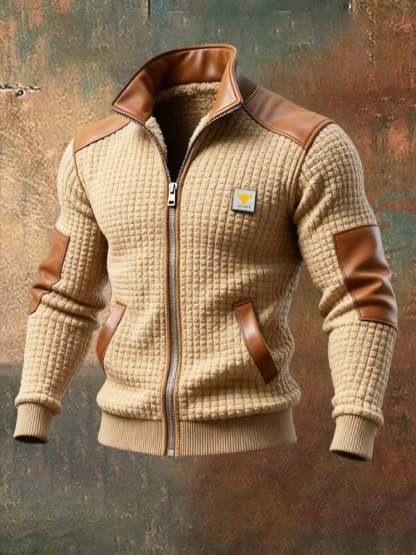 Men's Retro Splicing Warm Outdoor Knitted Warm Jacket