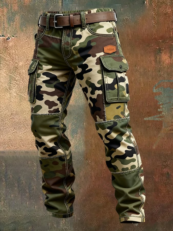 Men's Vintage Camouflage Distressed Pocket Work Pants