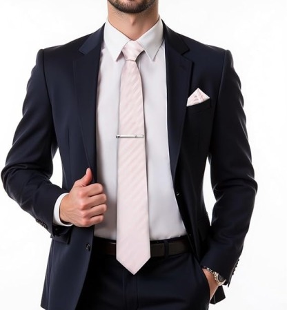 Men's Solid Color Tie and Pocket Square Set,Pink