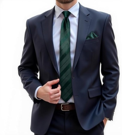 Men's Solid Color Tie and Pocket Square Set,Solid Green
