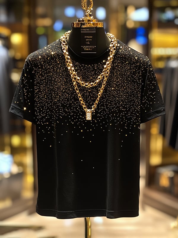 Men's Business Sequin Printed Short Sleeve T-Shirt