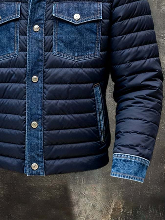 Men'S Vintage Denim Patchwork Outdoor Jacket Cotton Coat