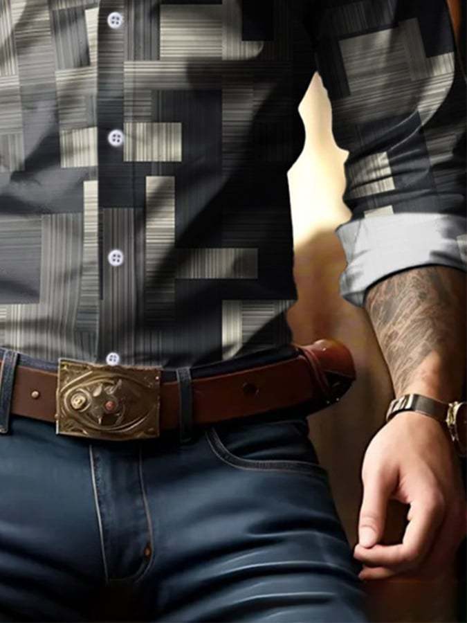 Men's Geometric Print Business Shirt