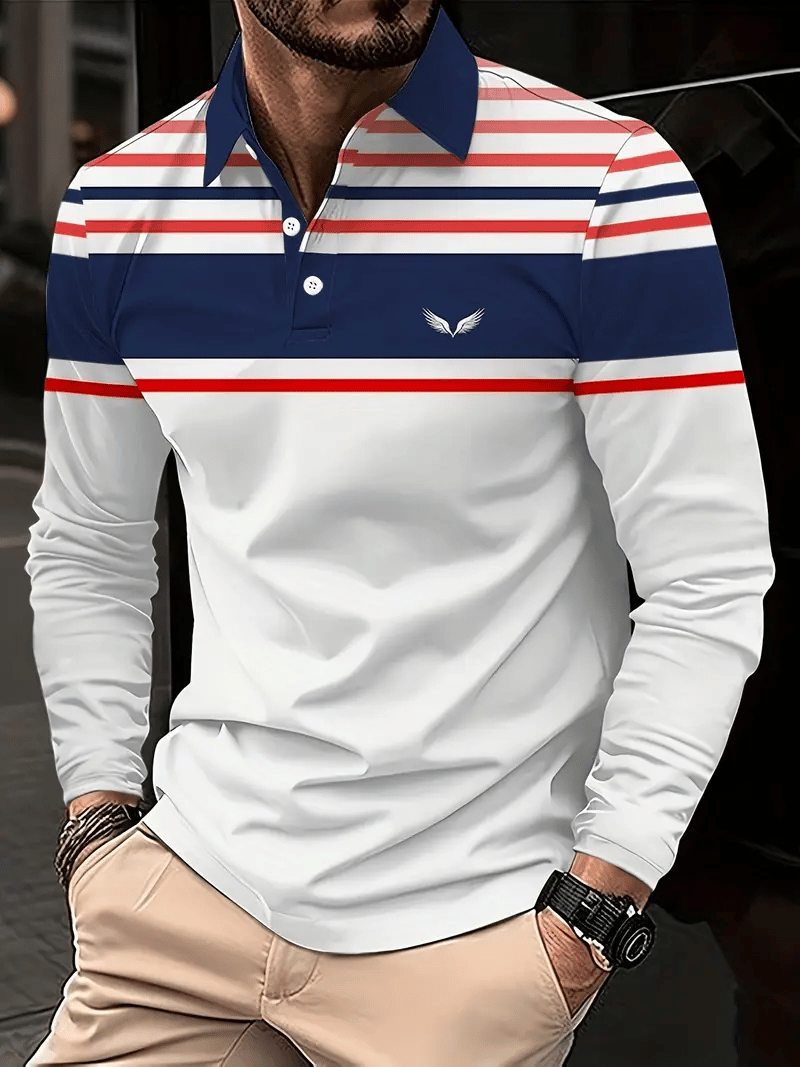 Men's Business Casual Striped Long-Sleeved Polo Shirt