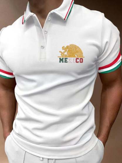 Men's Mexican Flag Print Polo Shirt