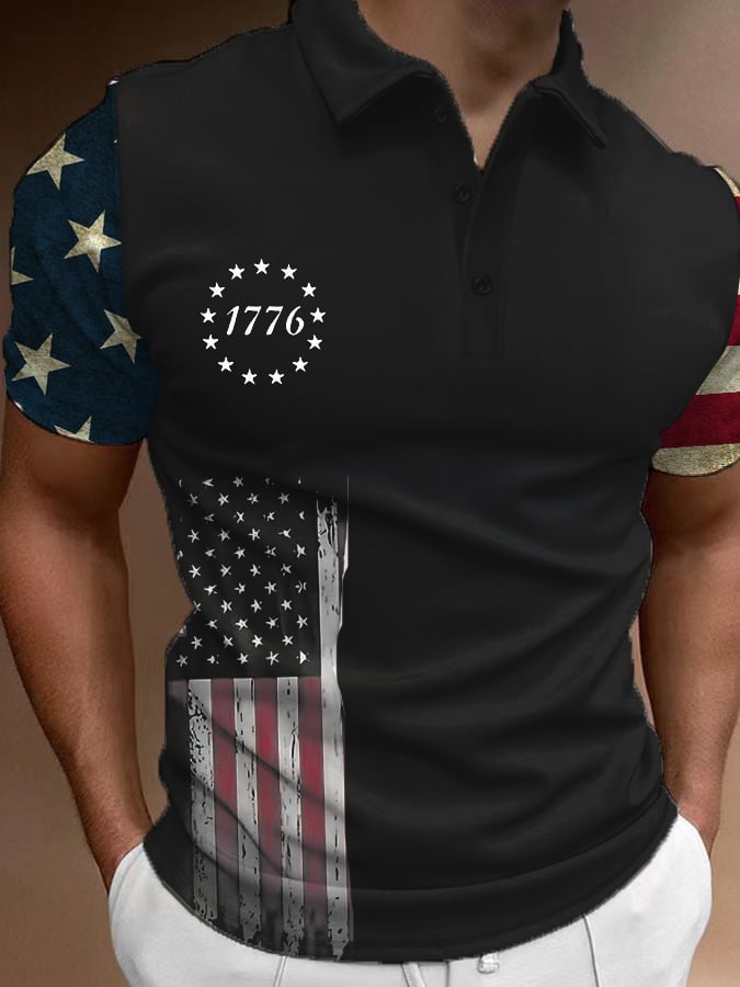 Men's Retro Distressed Flag Independence Day Polo Shirt