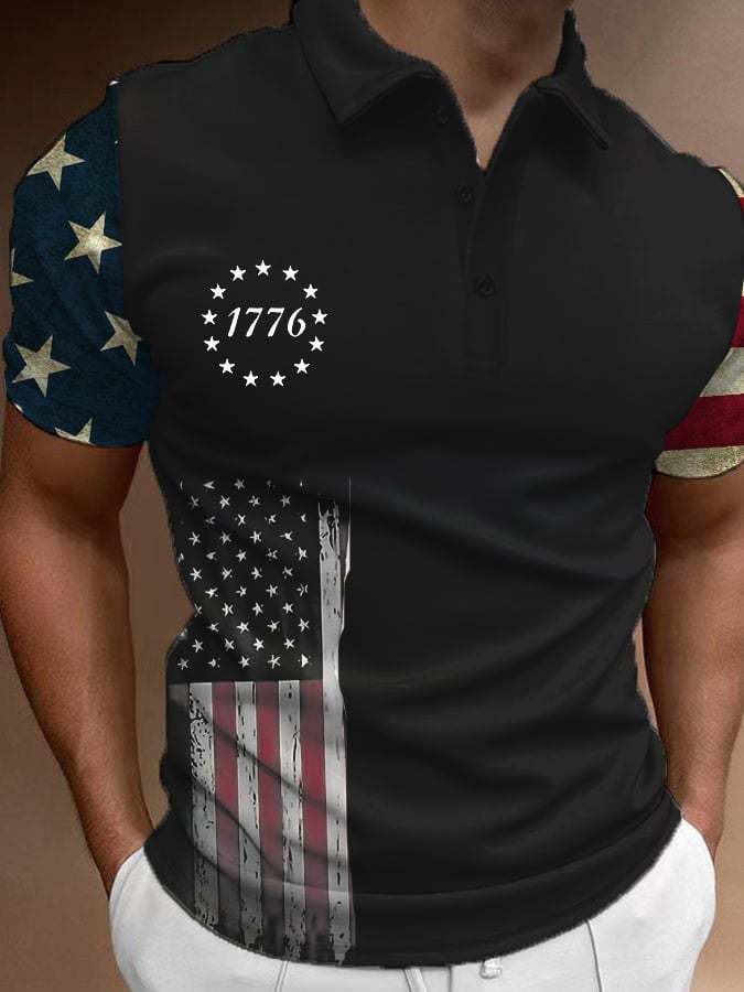 Men's Retro Distressed Flag Independence Day Polo Shirt