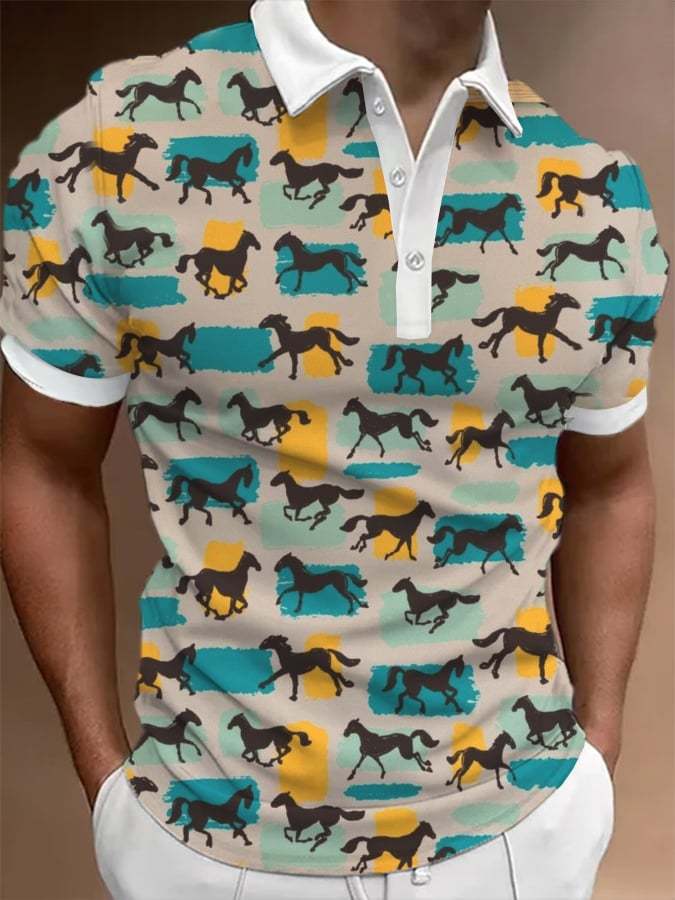 Men's Jockey Club Design Button Short Sleeve Casual Polo Shirt