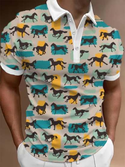 Men's Jockey Club Design Button Short Sleeve Casual Polo Shirt