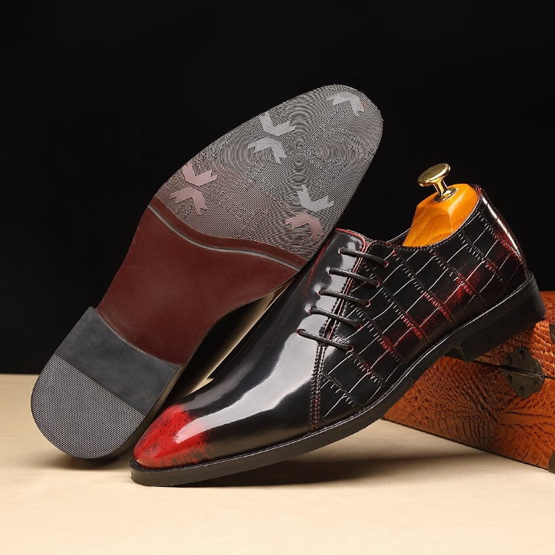 Men's Business Casual Pointed Toe Patchwork Patant Faux Leather Shoes