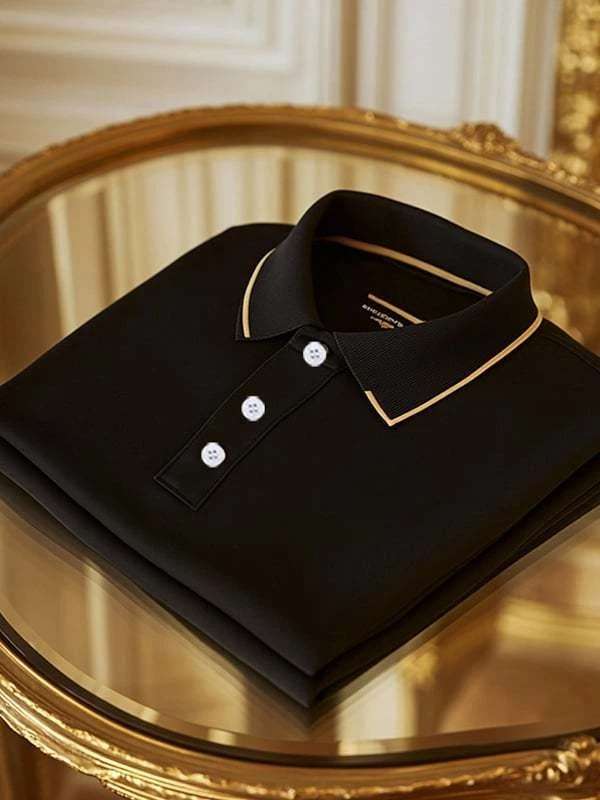 Men's Business Stripe Logo Print Short Sleeve Polo Shirt