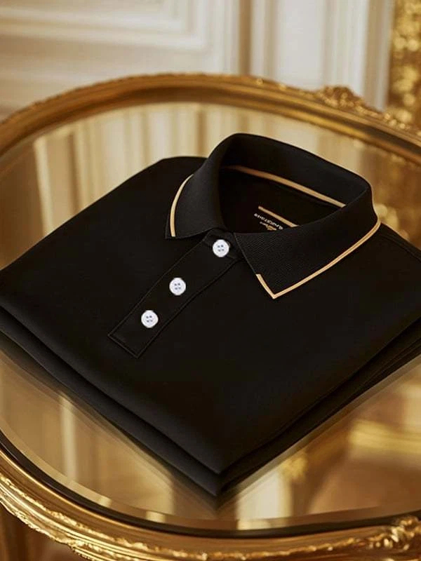 Men's Business Stripe Logo Print Short Sleeve Polo Shirt