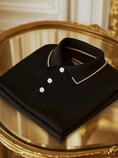 Men's Business Stripe Logo Print Short Sleeve Polo Shirt