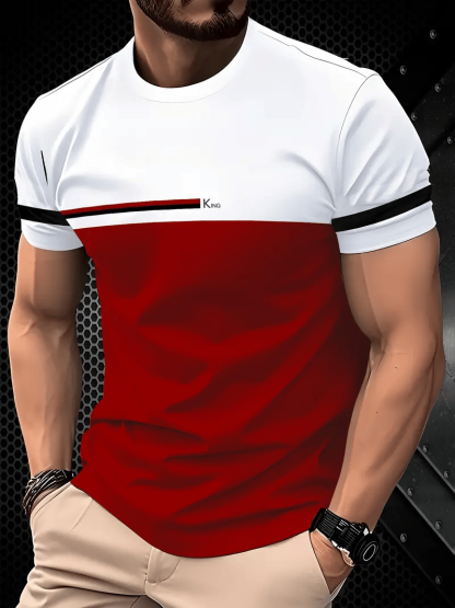 Men's Business Stripe Logo Print Short Sleeve T-Shirt