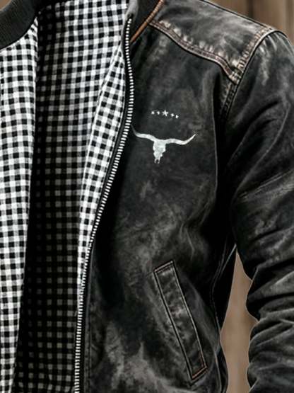 Men's Vintage Suede and Plaid Lining Multi-Pocket Outdoor Jacket