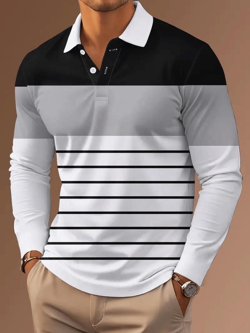 Men's Business Casual Striped Long Sleeve Polo