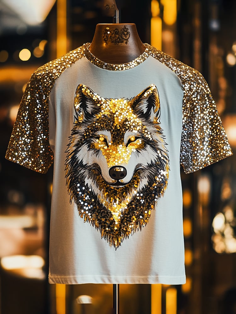 Men's Eagle Sequin Business Print Short Sleeve T-Shirt