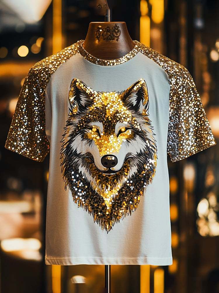 Men's Eagle Sequin Business Print Short Sleeve T-Shirt