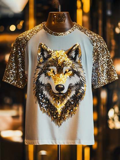 Men's Eagle Sequin Business Print Short Sleeve T-Shirt