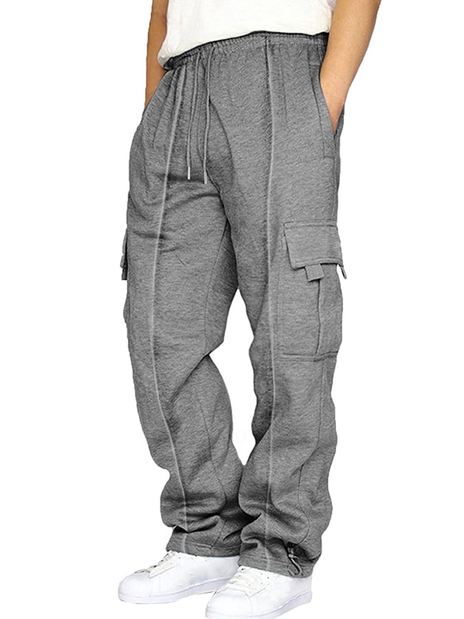 Men's Casual Solid Color Multi-Pocket Leggings Trousers