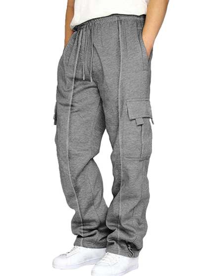 Men's Casual Solid Color Multi-Pocket Leggings Trousers