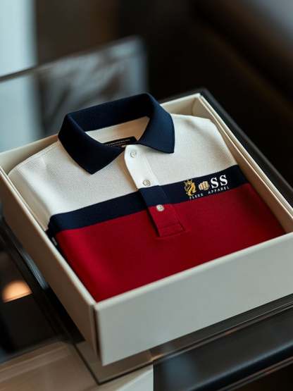 Men's Retro Letter Design Business Contrast Stripe Lapel Short-Sleeved Polo Shirt