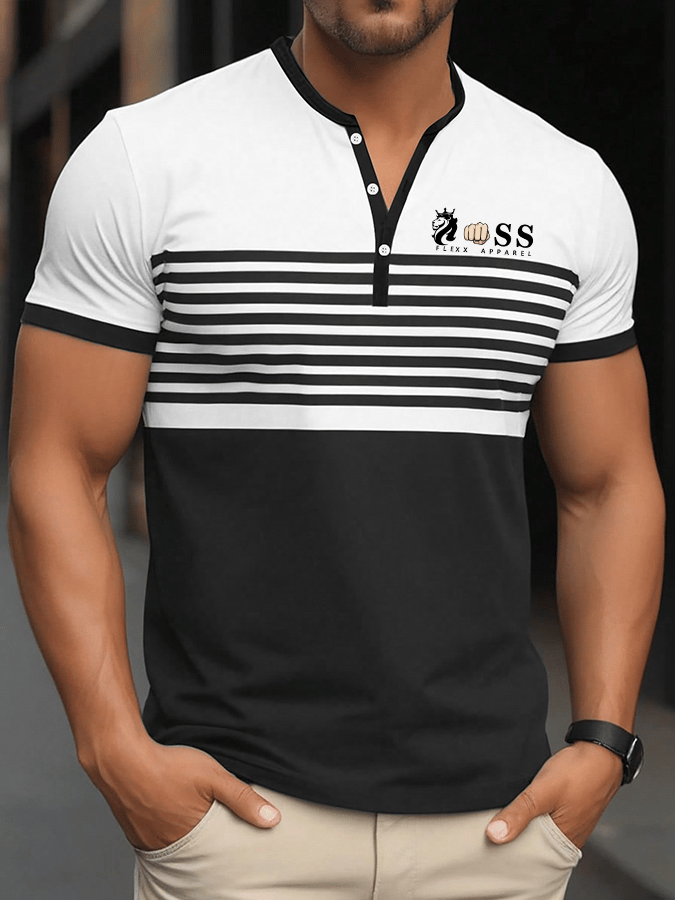 Men's Fashion Letter Print Henley Neck T-Shirt
