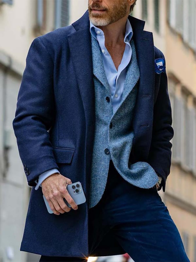 Men's Slim Business Casual Single Breasted Solid Color Coat