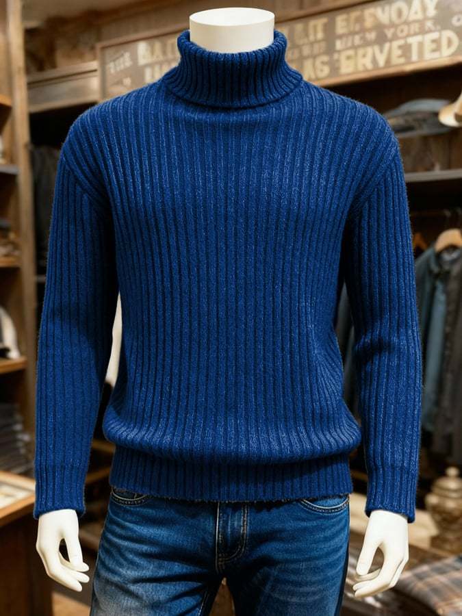 Men's Retro Warm Ribbed Turtleneck Long Sleeve Sweater