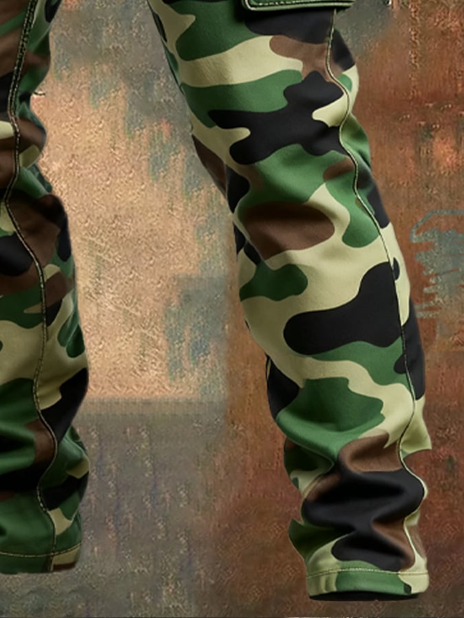 Men's Vintage Camouflage Distressed Pocket Work Pants