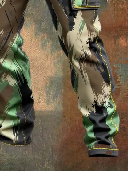 Men's Vintage Camouflage Distressed Pocket Work Pants