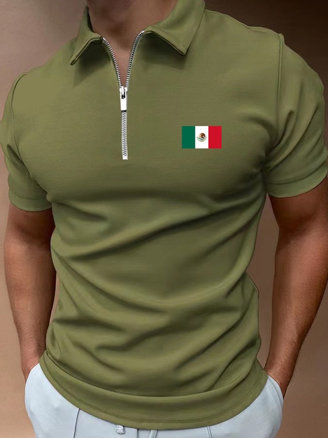 Men'S Mexican Flag Print Polo Shirt