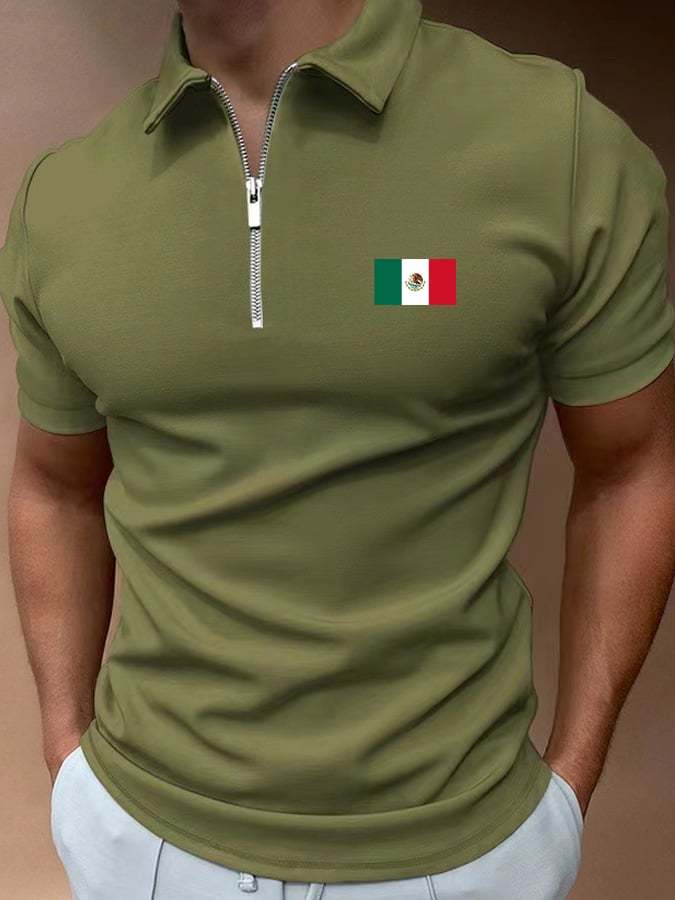 Men'S Mexican Flag Print Polo Shirt