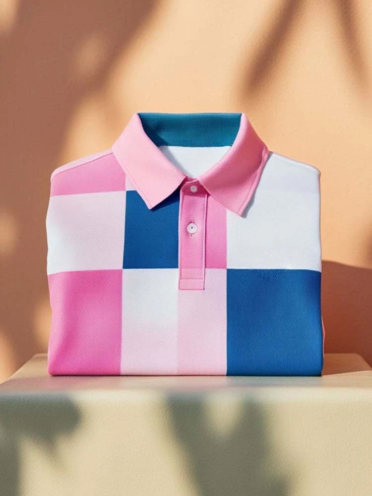 Men's Classic Business Logo Button Short Sleeve Polo Shirt