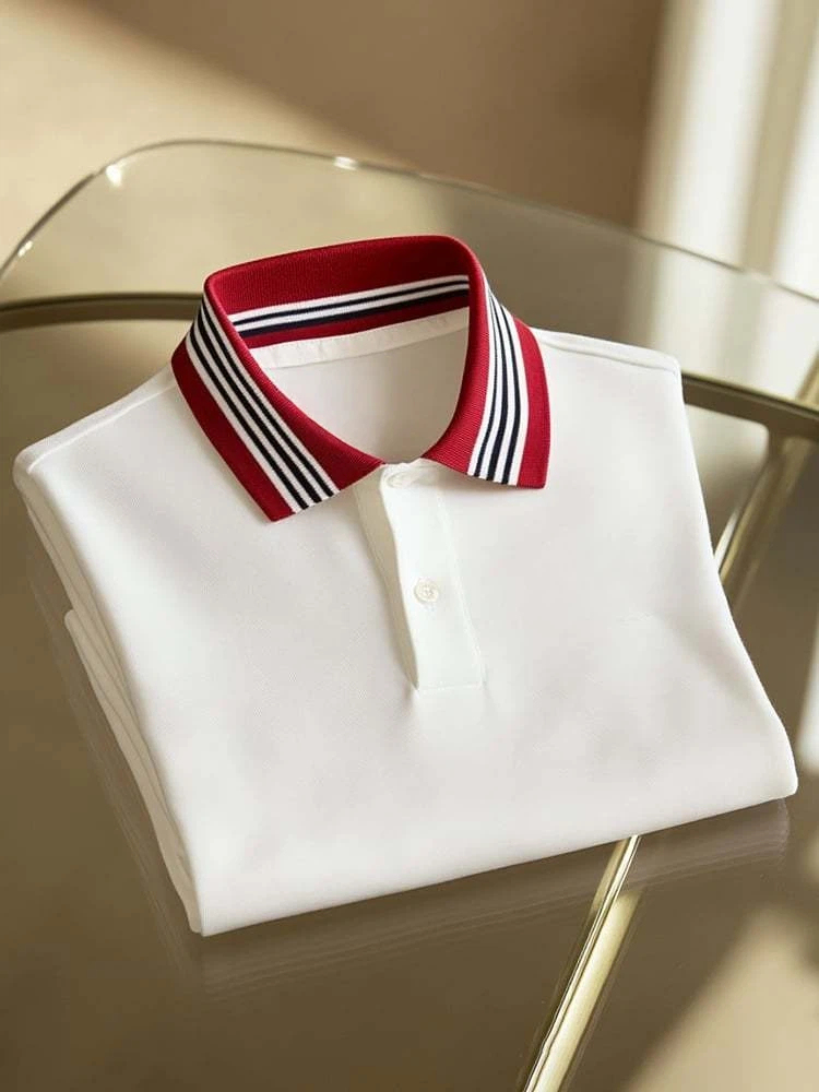 Men's Business Casual Logo Button Short Sleeve Polo Shirt