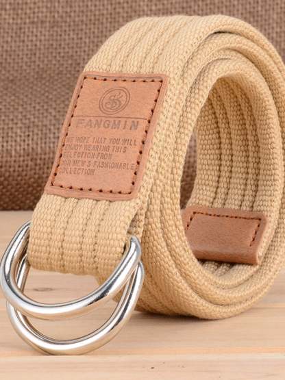 Men's Casual Canvas Woven Double Buckle Belt