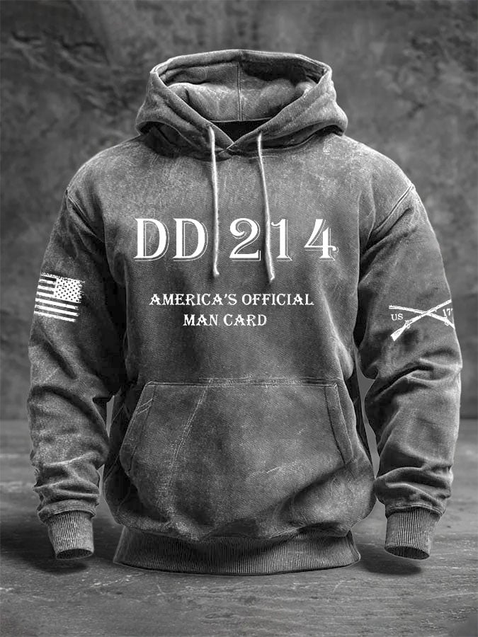Men's Vintage Veteran Print Casual Long-sleeved Hooded Sweatshirt